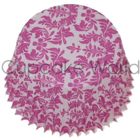 LOVELY PINK FLORAL DAMASK PAPER MUFFIN CUPCAKE CASES 50PCS
